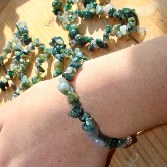 Moss Agate Chip On Wrist - Bracelets - Keshet Crystals in Petersfield