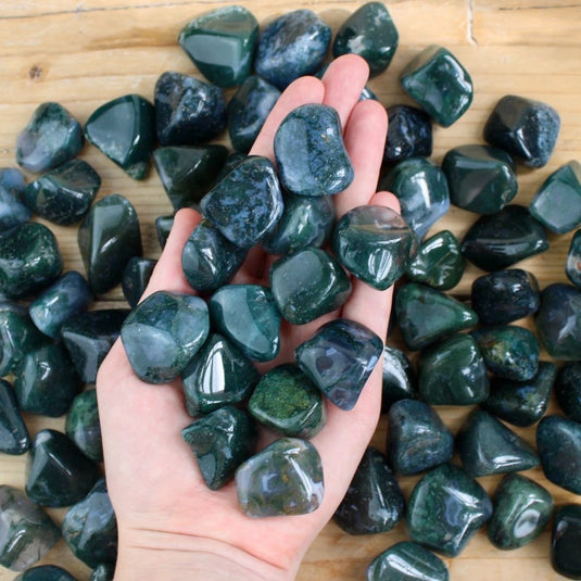 Moss Agate in Hand - Tumblestones - Keshet Crystals in Petersfield