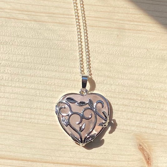 Rose Quartz Heart Caged Necklace - Necklaces - Keshet Crystals in Petersfield