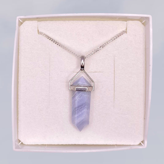 Blue Lace Agate Point Necklace - Necklaces - Keshet Crystals in Petersfield