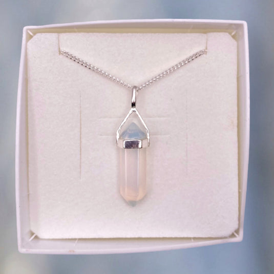 Sterling Silver Opalite Double Terminated Point Necklace for Positive Change
