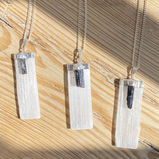 Selenite & Tourmaline Necklace - Necklaces - Keshet Crystals in Petersfield
