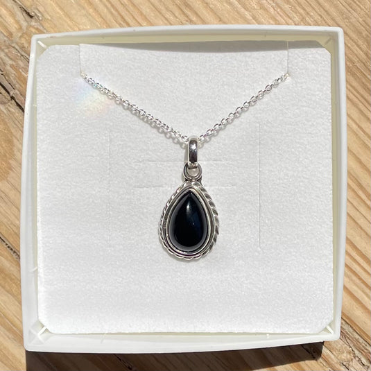 Black Onyx Tear Drop Necklace - Necklaces - Keshet Crystals in Petersfield