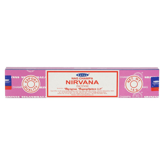 A pink 15gm box of nirvana incense sticks