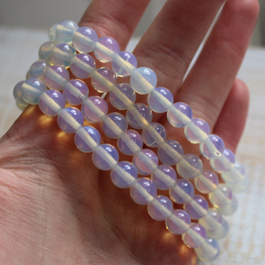 Opalite 8mm Bead Bracelets Stacked on Hand