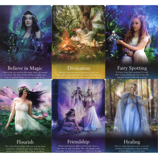 Fairy Oracle Cards: Three Cards from the deck: Believe in Magic, Flourish, and Friendship.