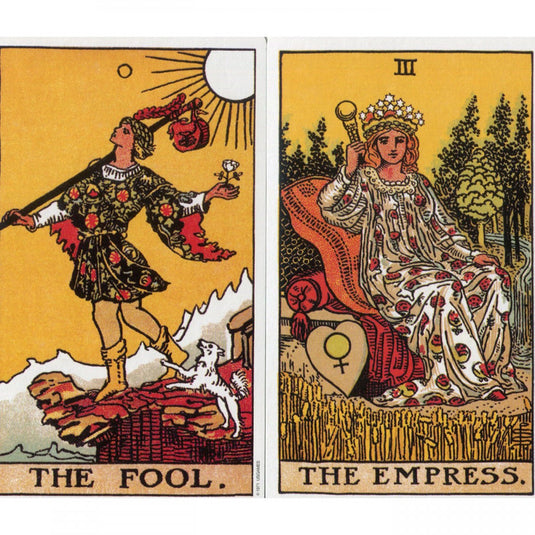 The Fool and The Empress from the Rider Waite Tarot Deck.