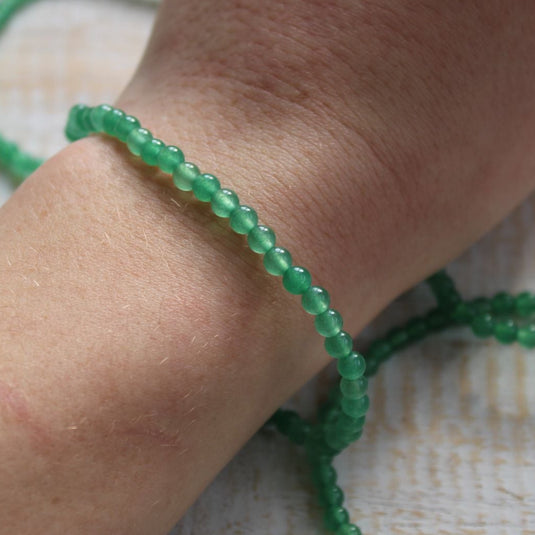 Green Aventurine Crystal 4mm Bead Bracelet Modelled on Wrist