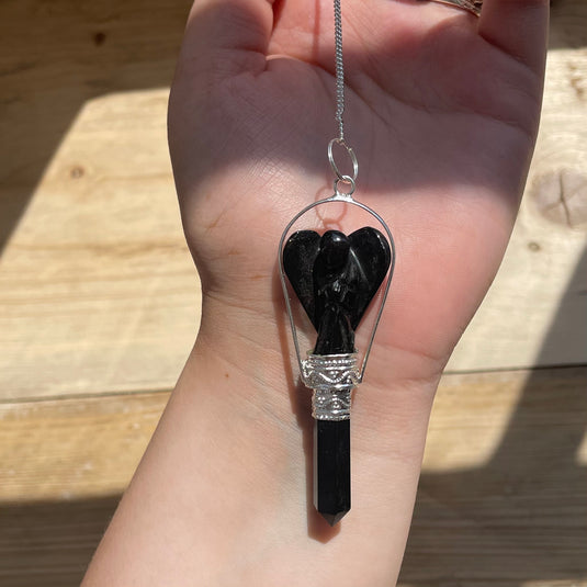 Black Agate Angel Pendulum - Pendulums - Keshet Crystals in Petersfield