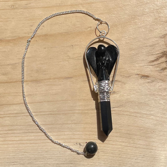 Black Agate Angel Pendulum - Pendulums - Keshet Crystals in Petersfield