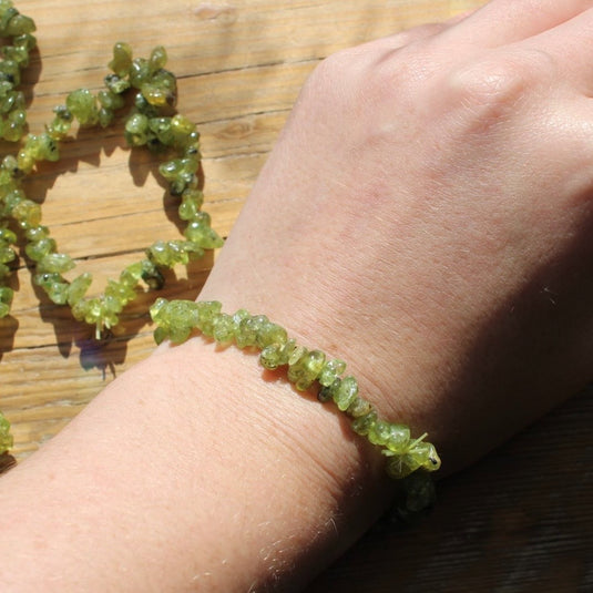 Peridot on Wrist - Bracelets - Keshet Crystals in Petersfield