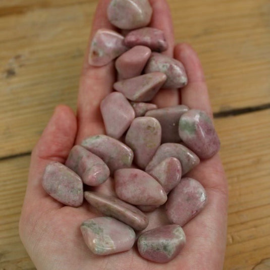 Pink Clinozoisite in Hand - Tumblestones - Keshet Crystals in Petersfield