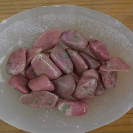 Pink Clinozoisite in Selenite Bowl - Tumblestones - Keshet Crystals in Petersfield