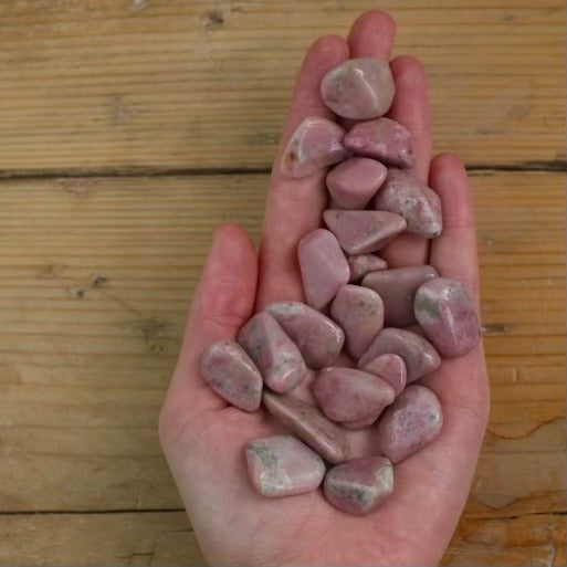 Pink Clinozoisite in Hand - Tumblestones - Keshet Crystals in Petersfield