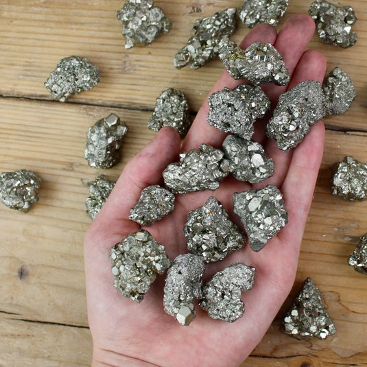 Pyrite Clusters in Hand - Rough Crystals - Keshet Crystals in Petersfield