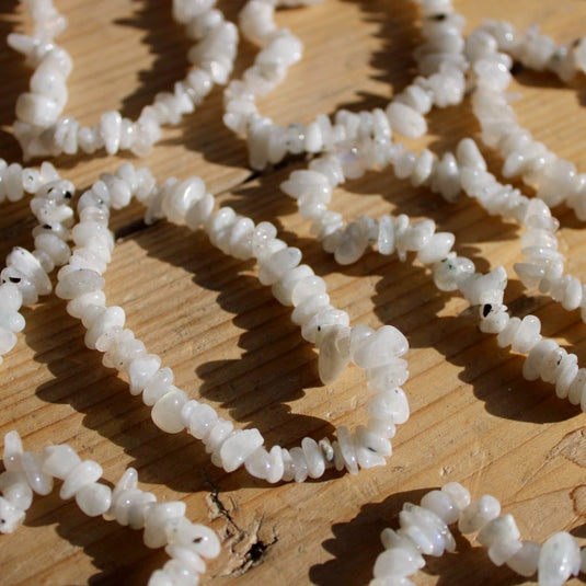 Rainbow Moonstone Chip Bracelets Close Up - Jewellery - Keshet Crystals in Petersfield