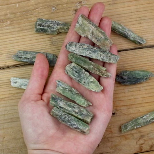 Raw Green Kyanite in Hand - Rough Crystals - Keshet Crystals in Petersfield