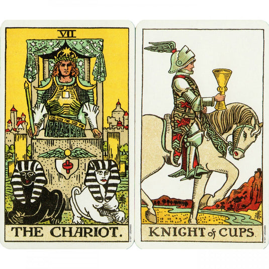 The Chariot and Knight of Cups from the Rider Waite Tarot Deck.