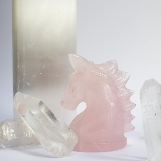 Rose Quartz Unicorn with Crystals - Carvings - Keshet Crystals in Petersfield