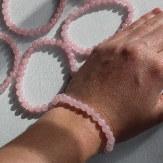 Rose Quartz Bead Bracelet on Wrist - Jewellery - Keshet Crystals in Petersfield