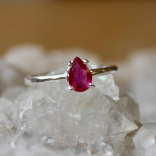 Ruby Faceted Tear Drop - Rings - Keshet Crystals in Petersfield