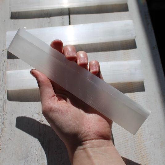 Selenite Raw Ruler in Hand - Rough Crystals - Keshet Crystals in Petersfield