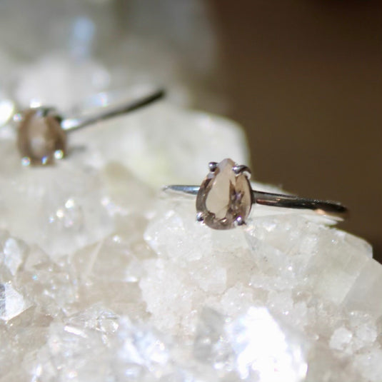 Smokey Quartz Silver Tear Drop - Rings - Keshet Crystals in Petersfield