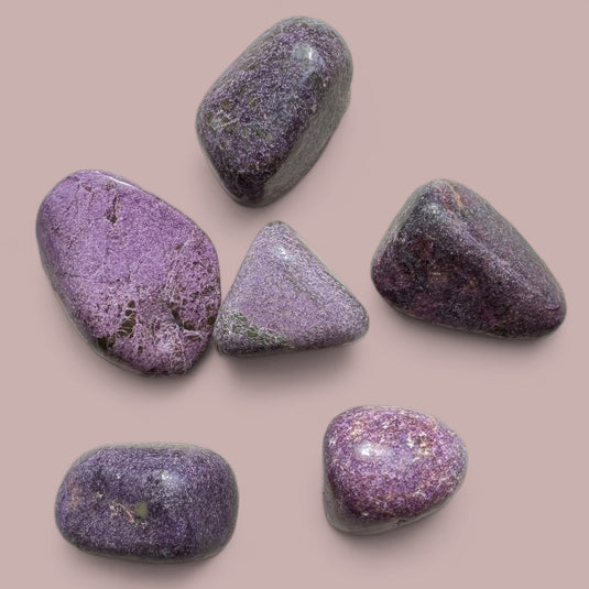 Stichtite on Purple Background - Tumblestones - Keshet Crystals in Petersfield