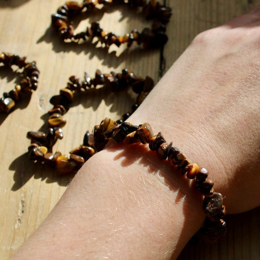 Tiger Eye Chip Bracelet on Wrist - Jewellery - Keshet Crystals in Petersfield