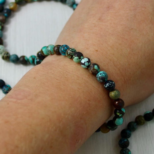 A Chinese Turquoise bracelet modelled on a wrist