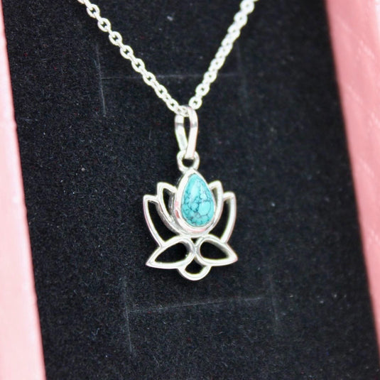 Sterling silver necklace with turquoise lotus flower