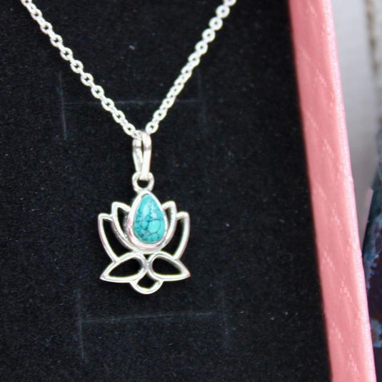 Sterling silver necklace with turquoise lotus flower