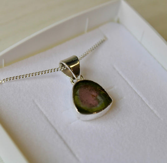 Watermelon Tourmaline Silver Necklace for Inner Balance