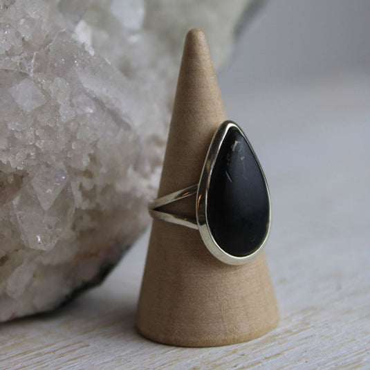 Shungite Large Tear Drop Sterling Silver Ring