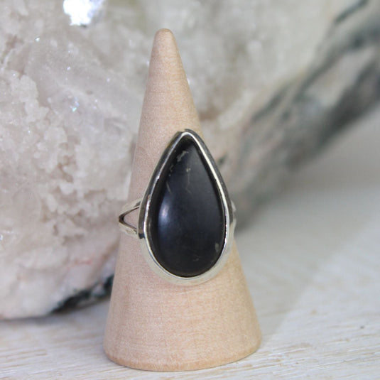 Shungite Large Tear Drop Sterling Silver Ring