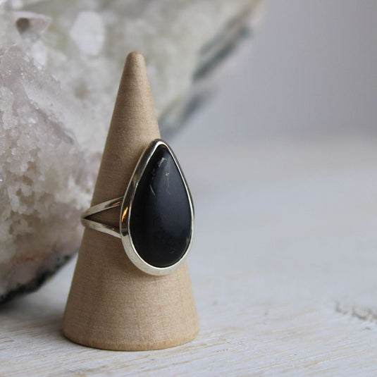 Shungite Large Tear Drop Sterling Silver Ring