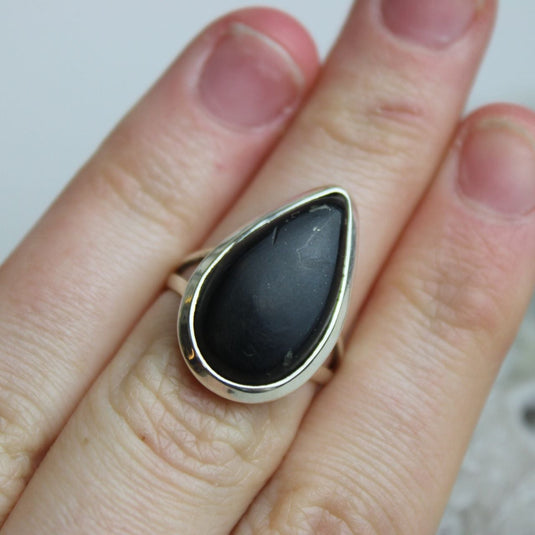 Shungite Large Tear Drop Sterling Silver Ring