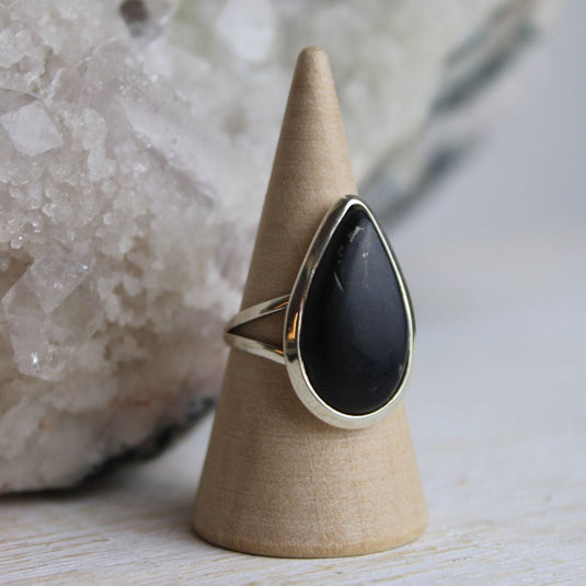 Shungite Large Tear Drop Sterling Silver Ring