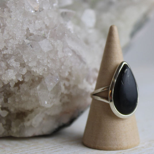 Shungite Large Tear Drop Sterling Silver Ring