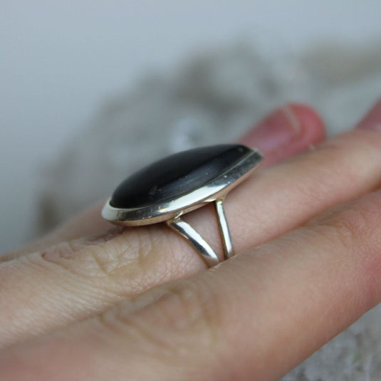 Shungite Large Tear Drop Sterling Silver Ring