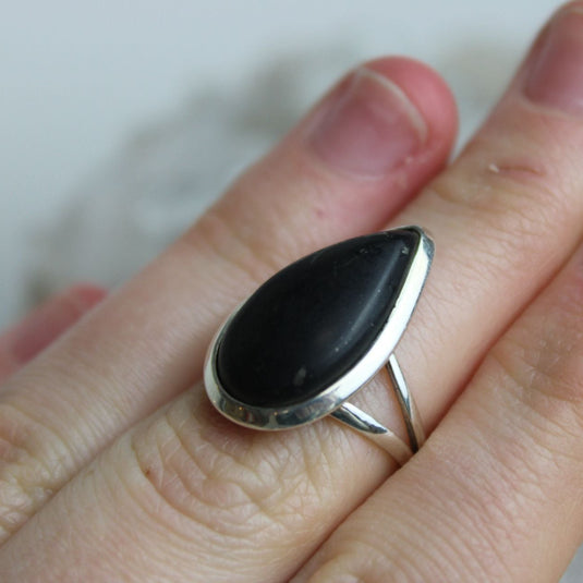 Shungite Large Tear Drop Sterling Silver Ring