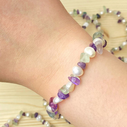 Amethyst, Fluorite & Pearl Bracelet - Bracelets - Keshet Crystals in Petersfield