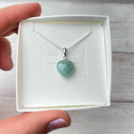 Aquamarine Heart Necklace - Necklaces - Keshet Crystals in Petersfield