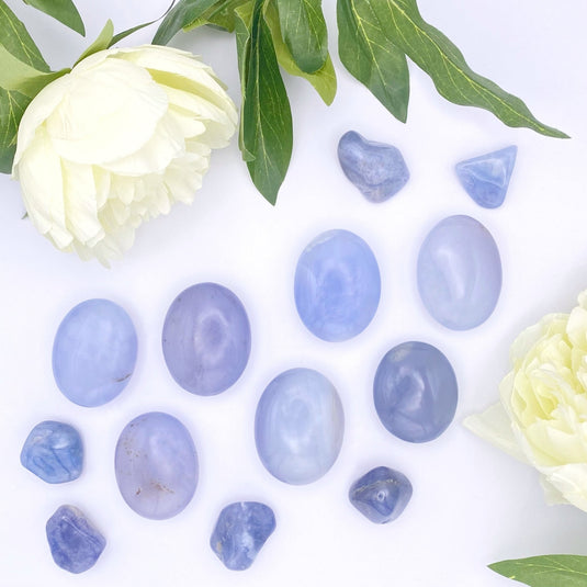 Blue Chalcedony Palm Stone for Calming & Communication - Palm Stones - Keshet Crystals in Petersfield