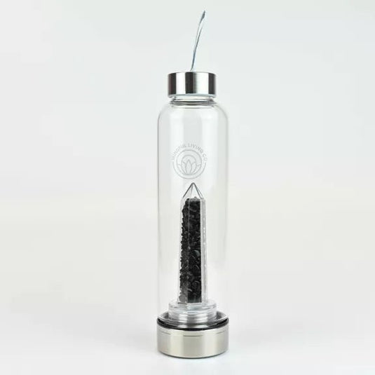 Black Obsidian Water Bottle for Protection & Grounding - Crystal Water Bottles - Keshet Crystals in Petersfield